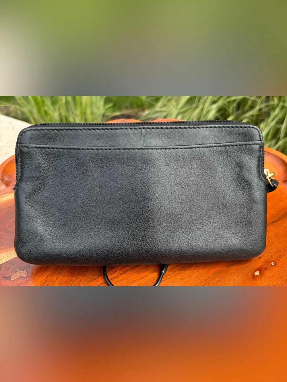 Coach Black Leather Double-Pocket Wristlet Clutch EUC